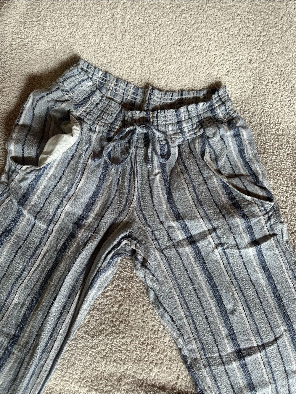 Blue and white striped pants